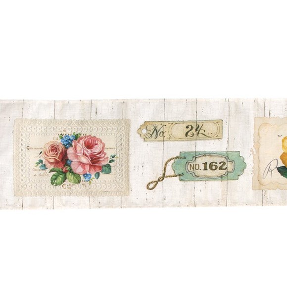 Garden Flower Market Table Runner Topper Dozen Roses Pansies Woven White NEW - Picture 5 of 5